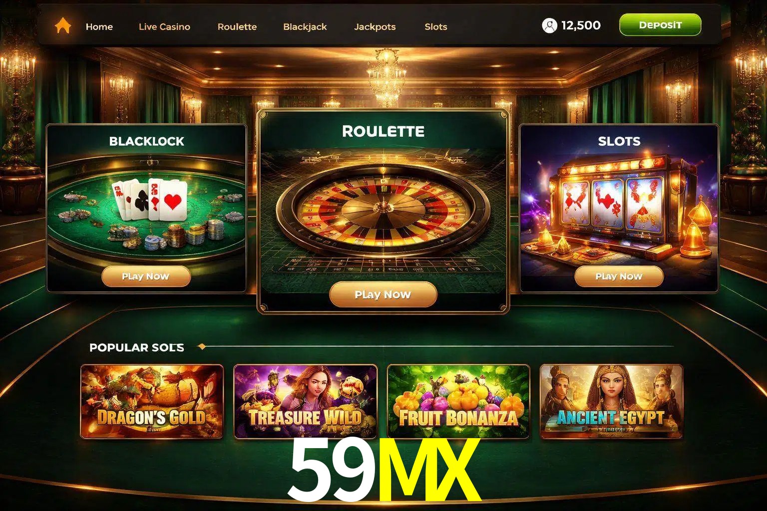 Vista de la plataforma 59MX Casino mostrando categorías organizadas de juegos en línea